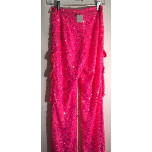 Fashion Nova Always Sparkle Pink Sequin Cargo Pant Set Women's Size XS NWT - Picture 6 of 7